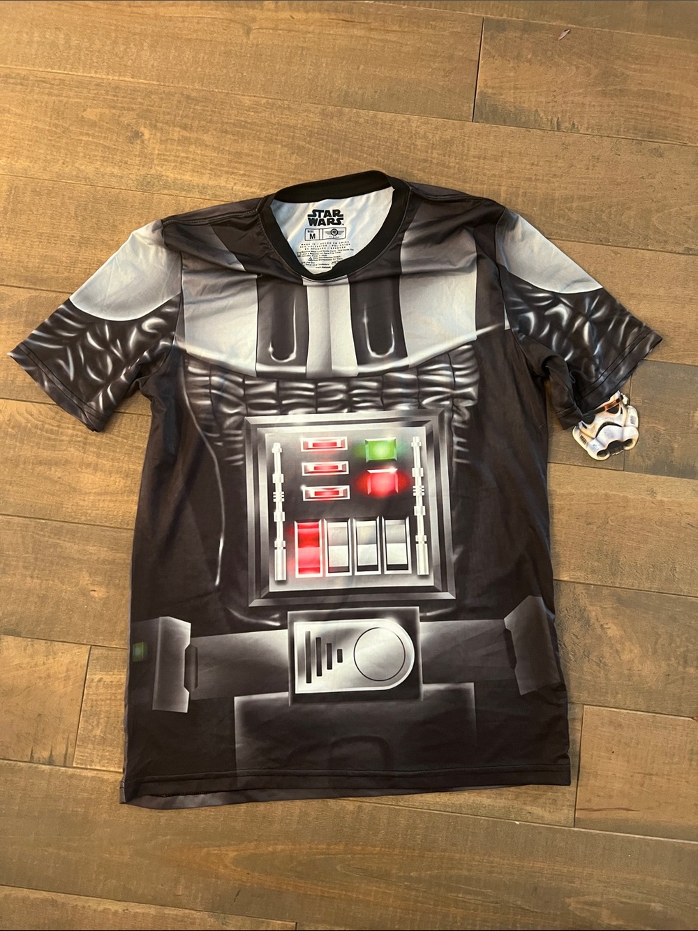 Star Wars Black Darth Vader Chest Panel Graphic Tee with Red and Green Accents